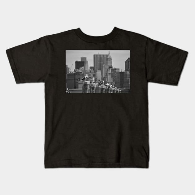 New York City Seagulls Black and White Kids T-Shirt by WayneOxfordPh